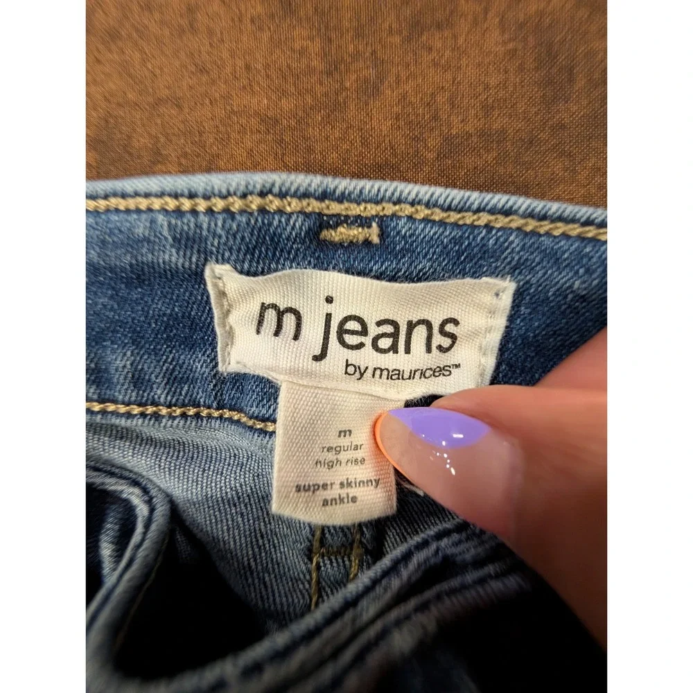 M Jeans by Maurices High Rise Super Skinny Ankle Button Fly Frayed Hem Blue 31